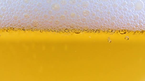 Bulles Air Dans Mousse Surface Bière Légère — Video