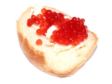 Beyaz ekmek ve tereyağlı somon havyarı.