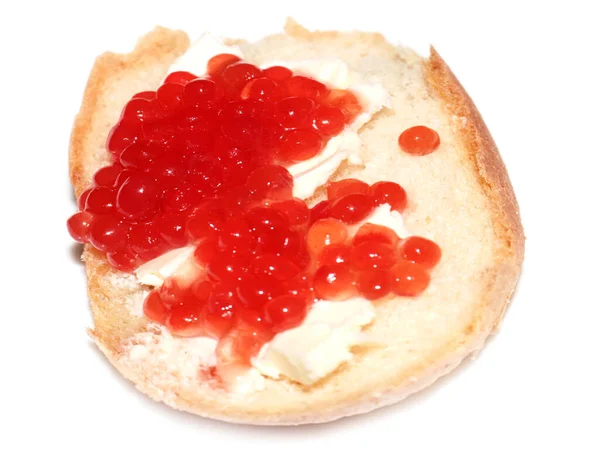 Salmon Caviar Piece White Bread Butter — Stock Photo, Image