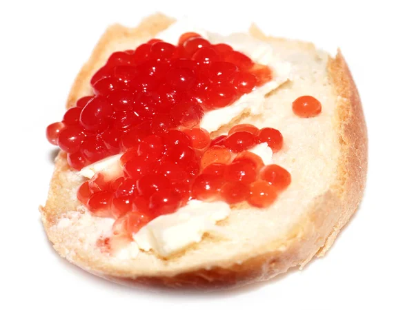 Lachskaviar Auf Einem Stück Weißbrot Und Butter — Stockfoto