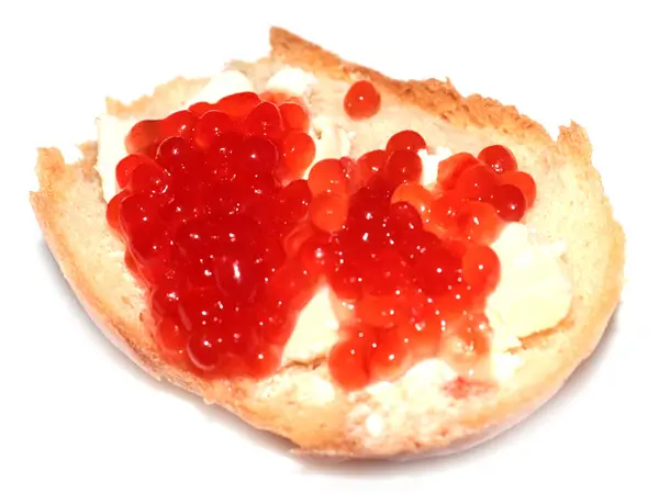 Caviar Salmão Pedaço Pão Branco Manteiga — Fotografia de Stock