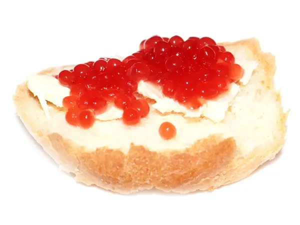 Lachskaviar Auf Einem Stück Weißbrot Und Butter — Stockfoto