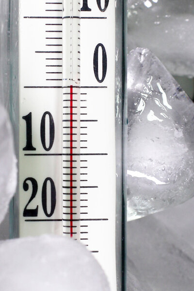 Thermometer and ice