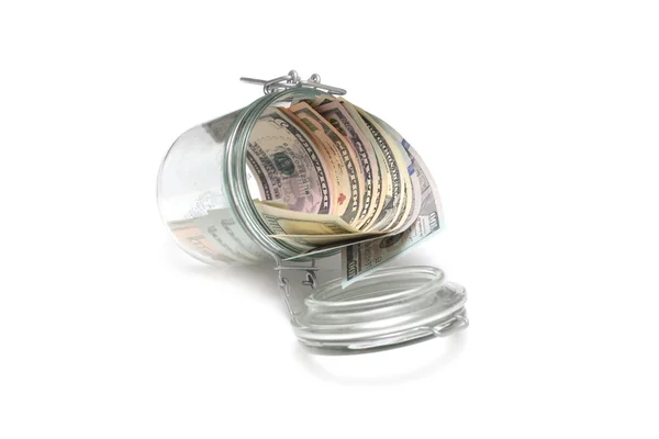 Dolar ve bir kavanoz — Stok fotoğraf