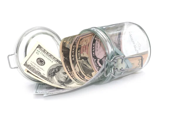 Dollars and a jar — Stock Photo, Image