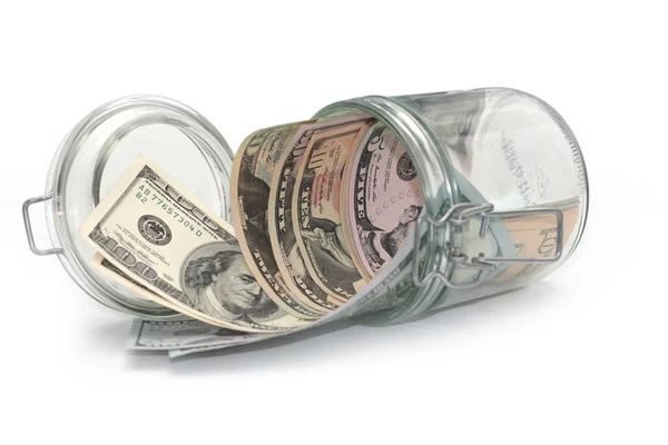 Dollars and a jar — Stock Photo, Image