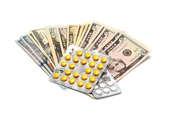 Dollars and pills — Stock Photo, Image