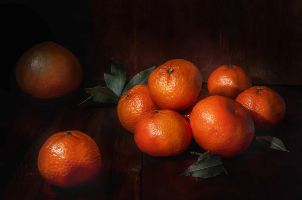 Tangerinas Granel Tecido Grosso Estilo Rústico Escuro — Fotografia de Stock