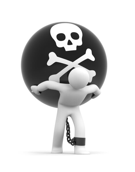 Человек в ловушке с металлическим шаром
