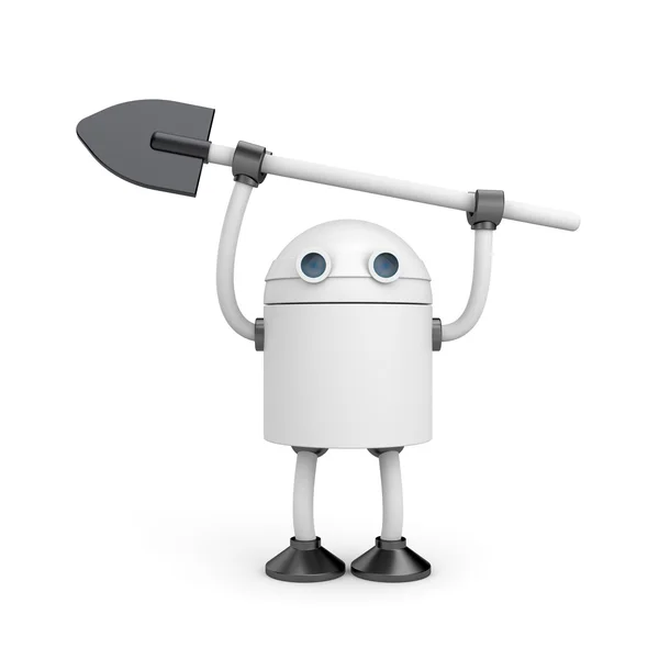 Funny Robot with shovel — Stock Photo, Image