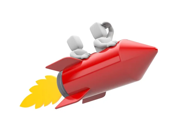 3d people flying on rocket — Stock Photo, Image