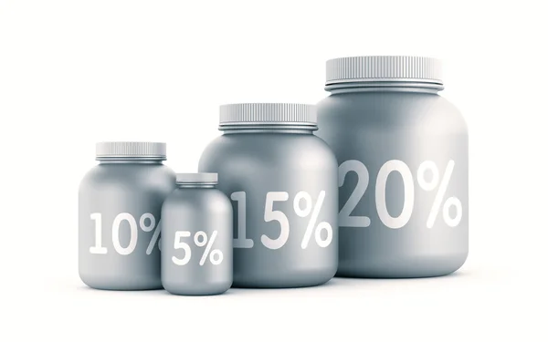 Lot of jars with percent signs — Stock Photo, Image