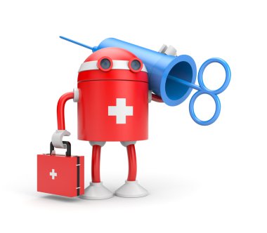 Robot doktor şırınga ile 
