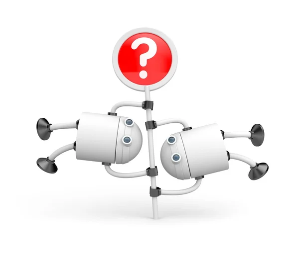 Robots turning on the question mark — Stock Photo, Image