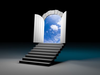 Kapı adımlarla berrak gökyüzü mavi 