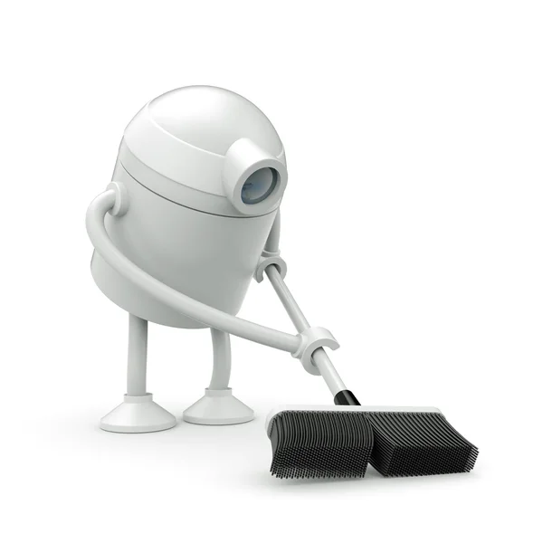 Robot schoner met mop — Stockfoto