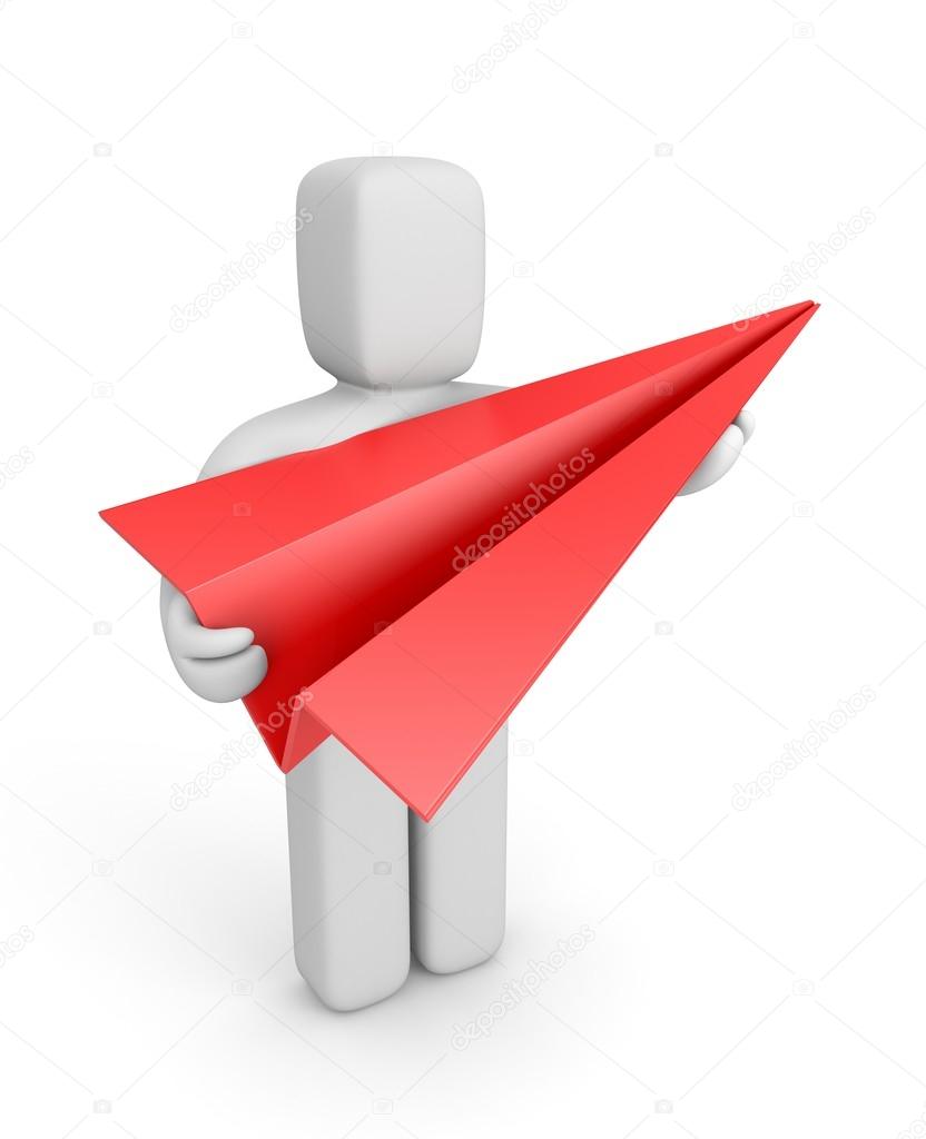 Person hold red paper plane