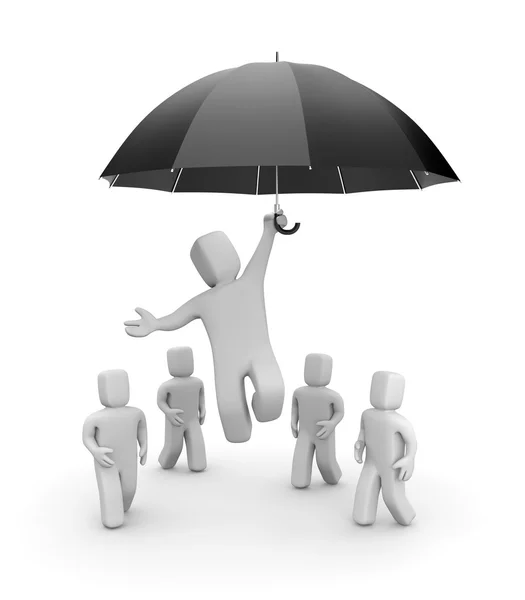 Man flying on umbrella — Stock Photo, Image