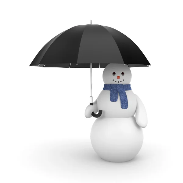 Снеговик с зонтиком — стоковое фото