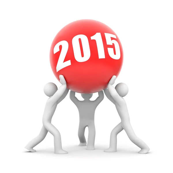 Men holding red ball with 2015 text — Stock Photo, Image