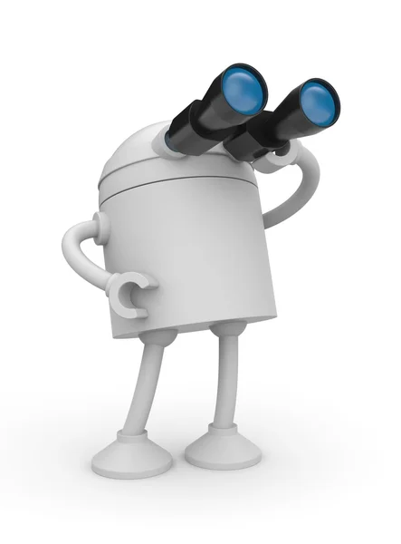 Robot looks in binocular — Stock Photo, Image