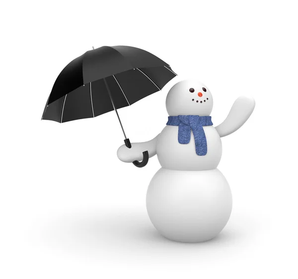 Bonhomme de neige avec parapluie noir — Photo