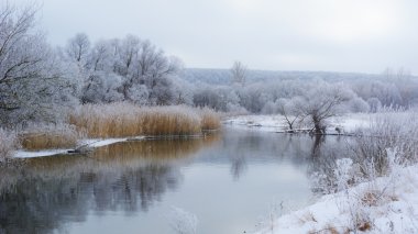 Winter landscape with river clipart