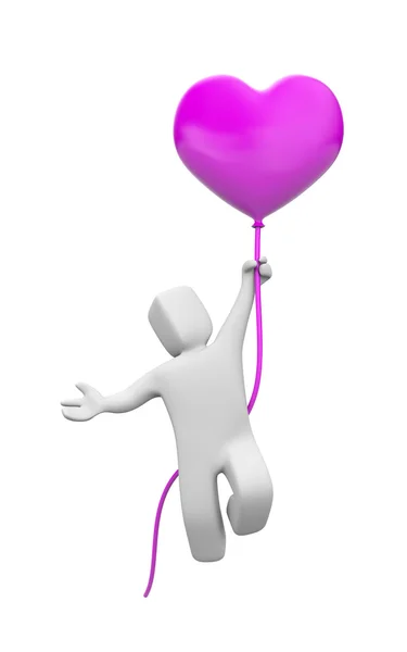 Homem voando em forma de balão de coração — Fotografia de Stock