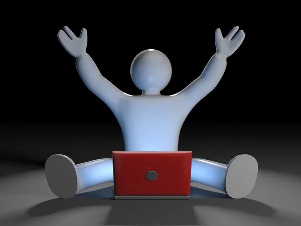 Personaggio 3D bianco e laptop rosso — Foto Stock
