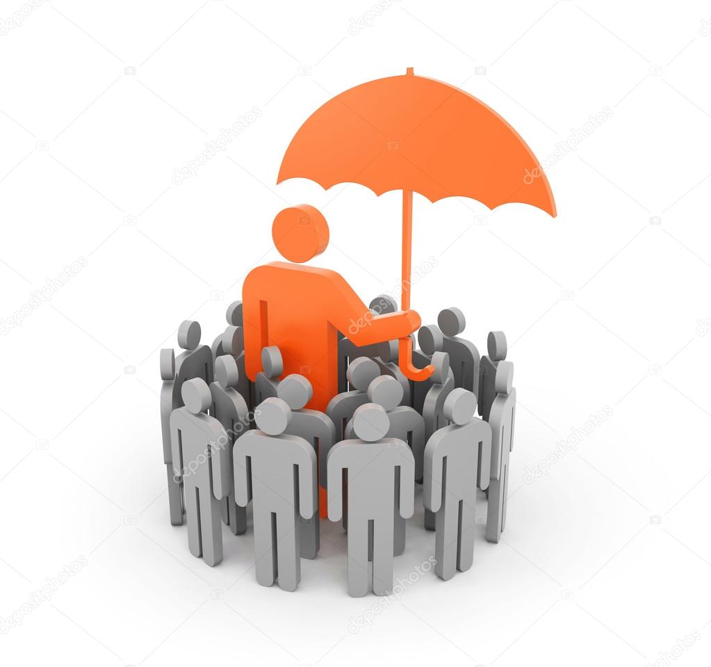 Man with umbrella protects group of people