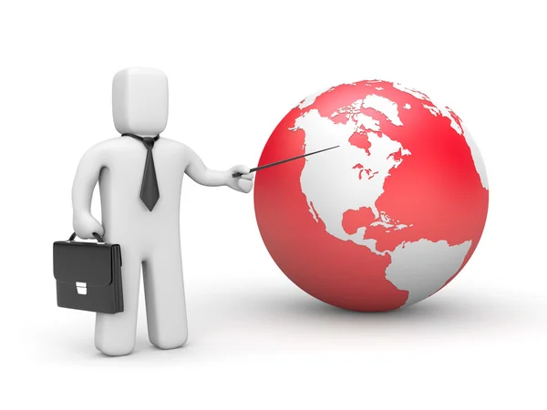 Businessman pointing to globe — Stock Photo, Image