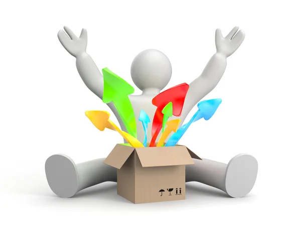 3d character with box — Stock Photo, Image