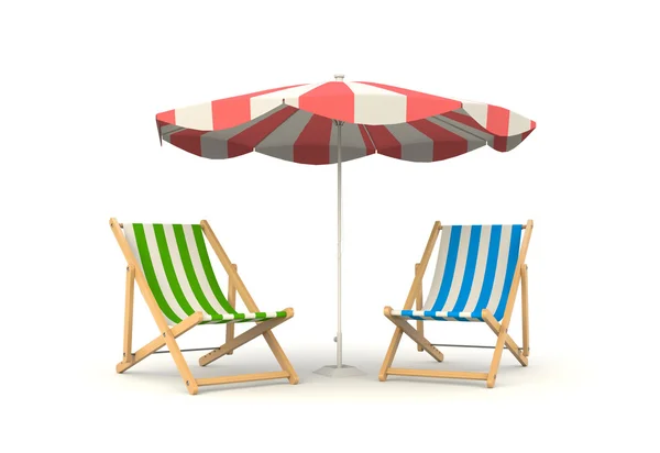 Deux chaises longues et parasol — Photo