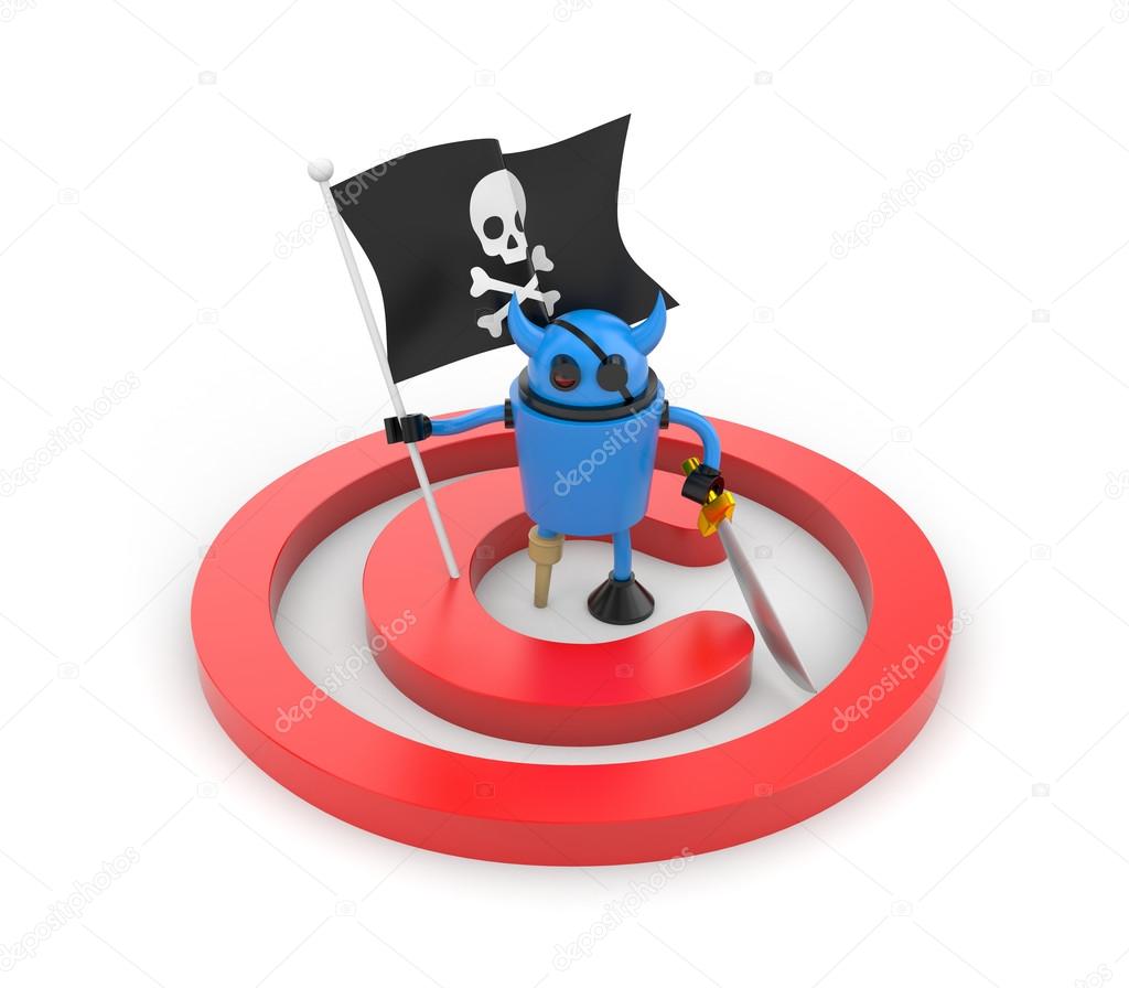 Robot pirate with flag 