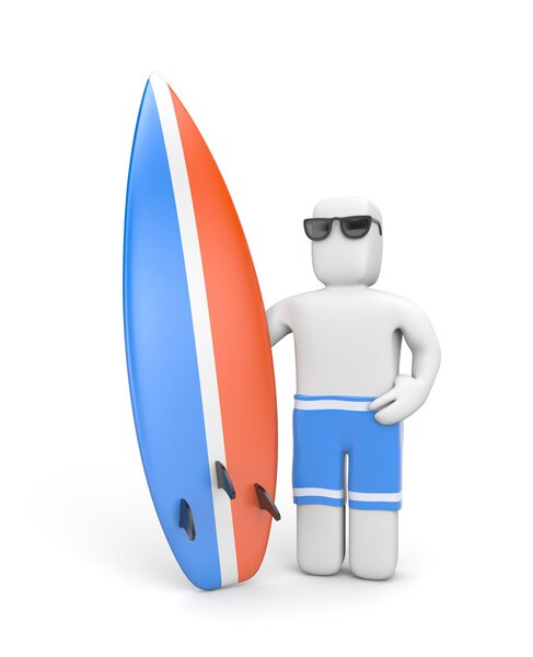 3D Man with surfboard