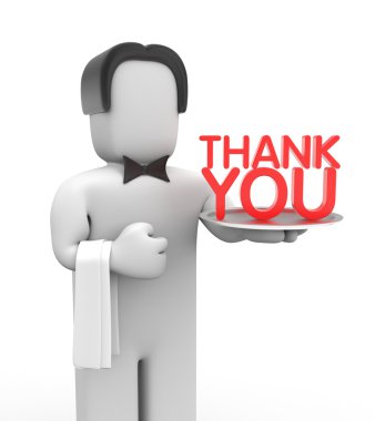 waiter hold plate with word - Thank you