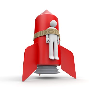 3d person strapped to rocket