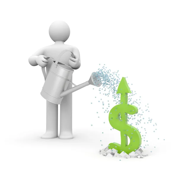 Man watering dollar sign — Stock Photo, Image