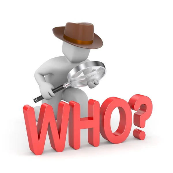 Detective investigates word - who? — Stock Photo, Image