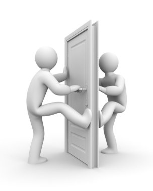 People on the sides of the door on white clipart