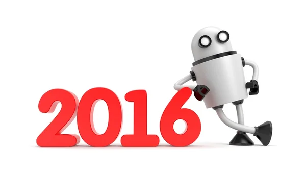 Robot leunend op 2016 — Stockfoto