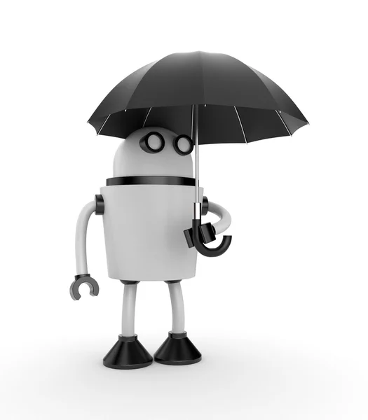 Robot and umbrella - safety metaphor — Stock Photo, Image