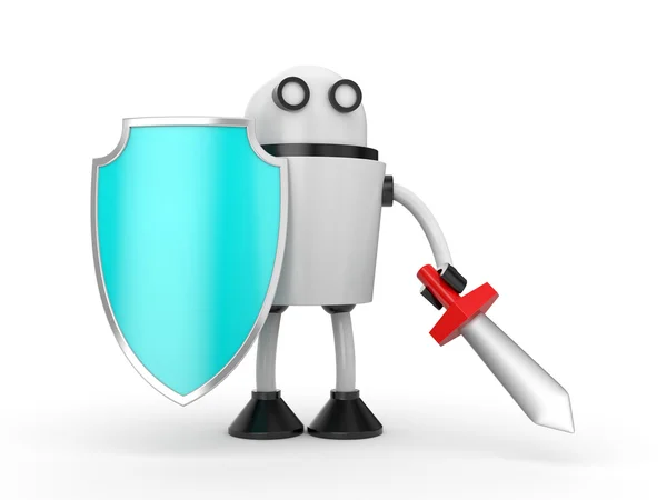 Robot Defender with shield and sword — Stock Photo, Image