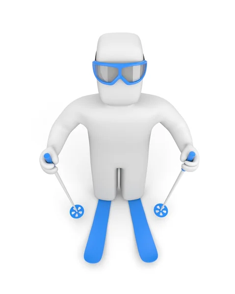 3D character in blue ski — Stock Photo, Image