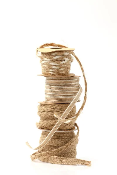 Rolls Braided Cord Sackcloth Hemp Decoration Decoration Selective Focus Shallow — Stock Photo, Image