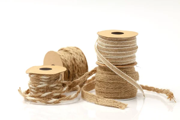 Rolls Braided Cord Sackcloth Hemp Decoration Decoration Selective Focus Shallow — Stock Photo, Image