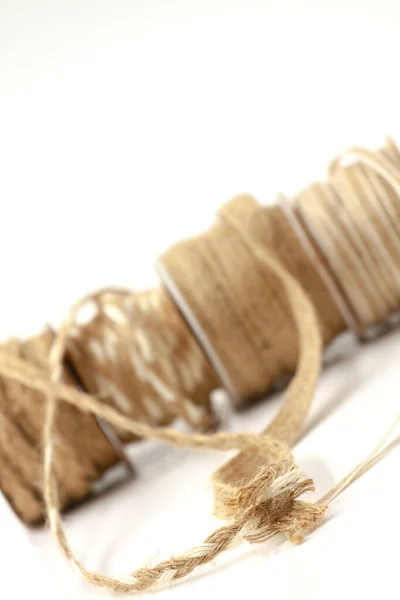 Rolls Braided Cord Sackcloth Hemp Decoration Decoration Selective Focus Shallow — Stock Photo, Image