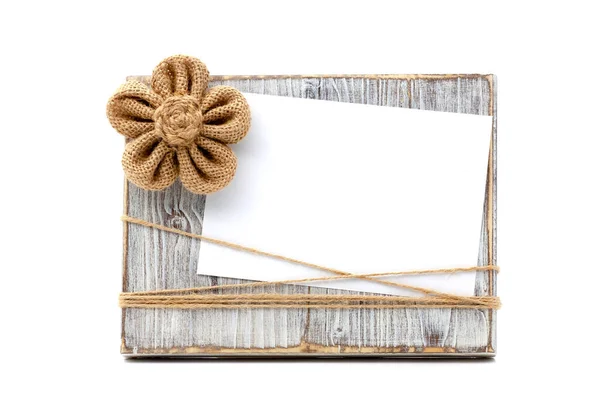 Rustic Wooden Photo Frame Natural Fiber Rope White Copy Space Stock Photo