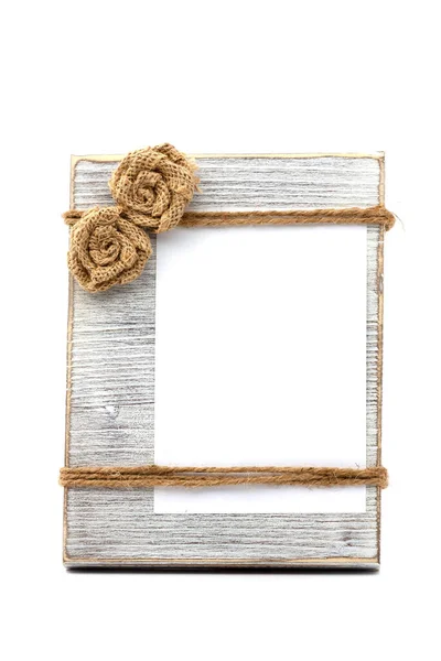 Rustic Wooden Photo Frame Natural Fiber Rope White Copy Space Royalty Free Stock Images