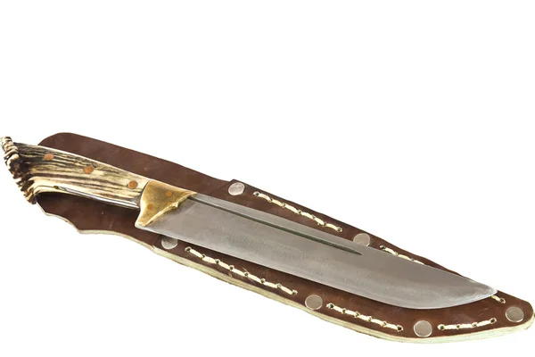 Myśliwski nóż i skórzane pochwy — Zdjęcie stockowe
